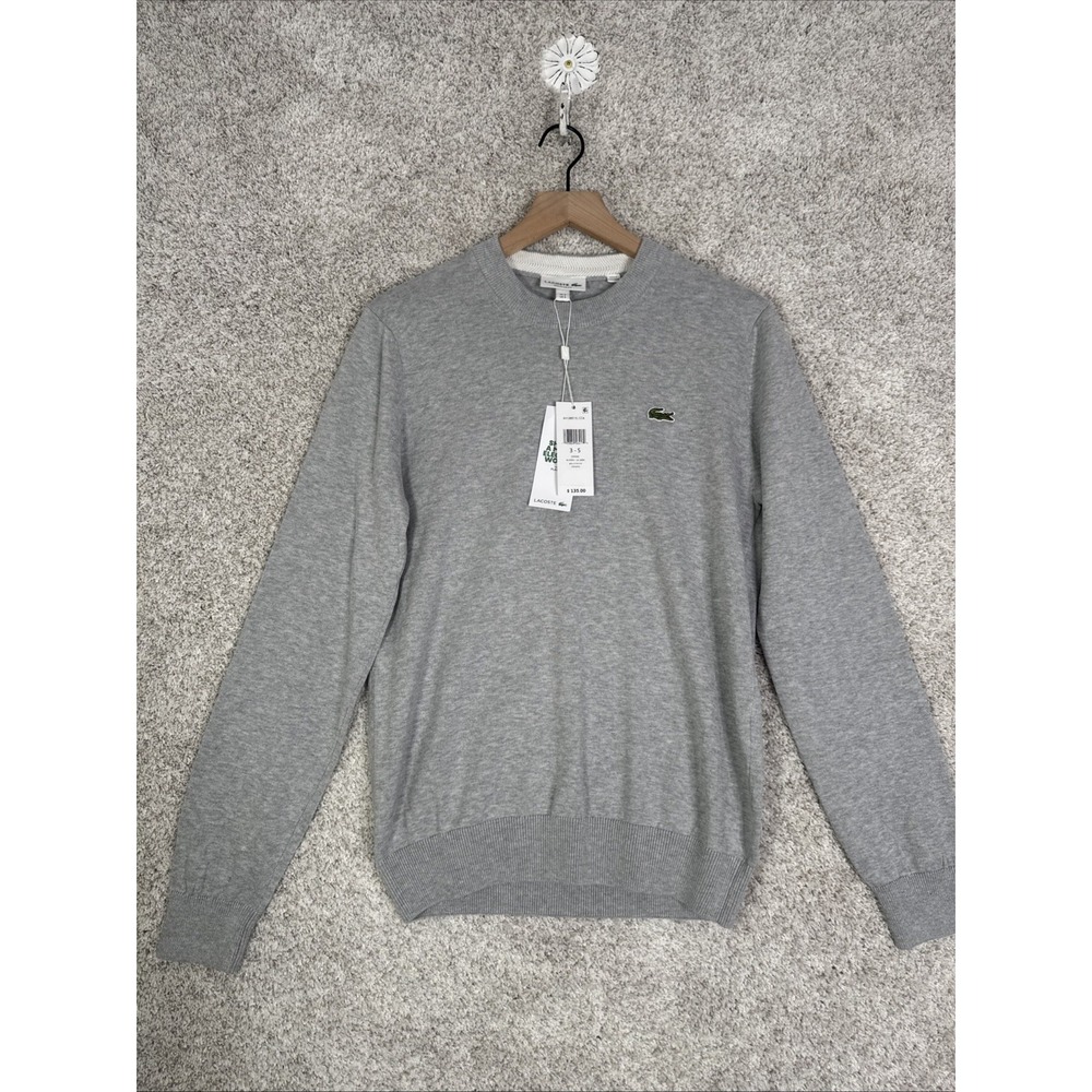 Lacoste Men's Gray Crew Neck Knit Sweater 100% Cotton - Small‎